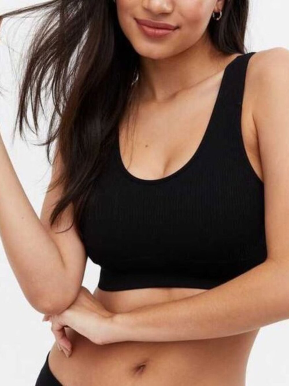 American Eagle AE Seamless Basics Rib Knit Bralette Crop Top in Black NWT